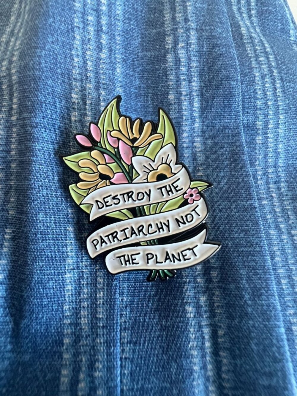 DESTROY THE PATRIARCHY Floral Enamel Lapel Pin NEW